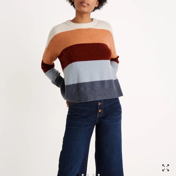 Madewell Crofton Striped Pullover Sweater Coziest Wool Blend Yarn XXS oversized - Picture 1 of 14
